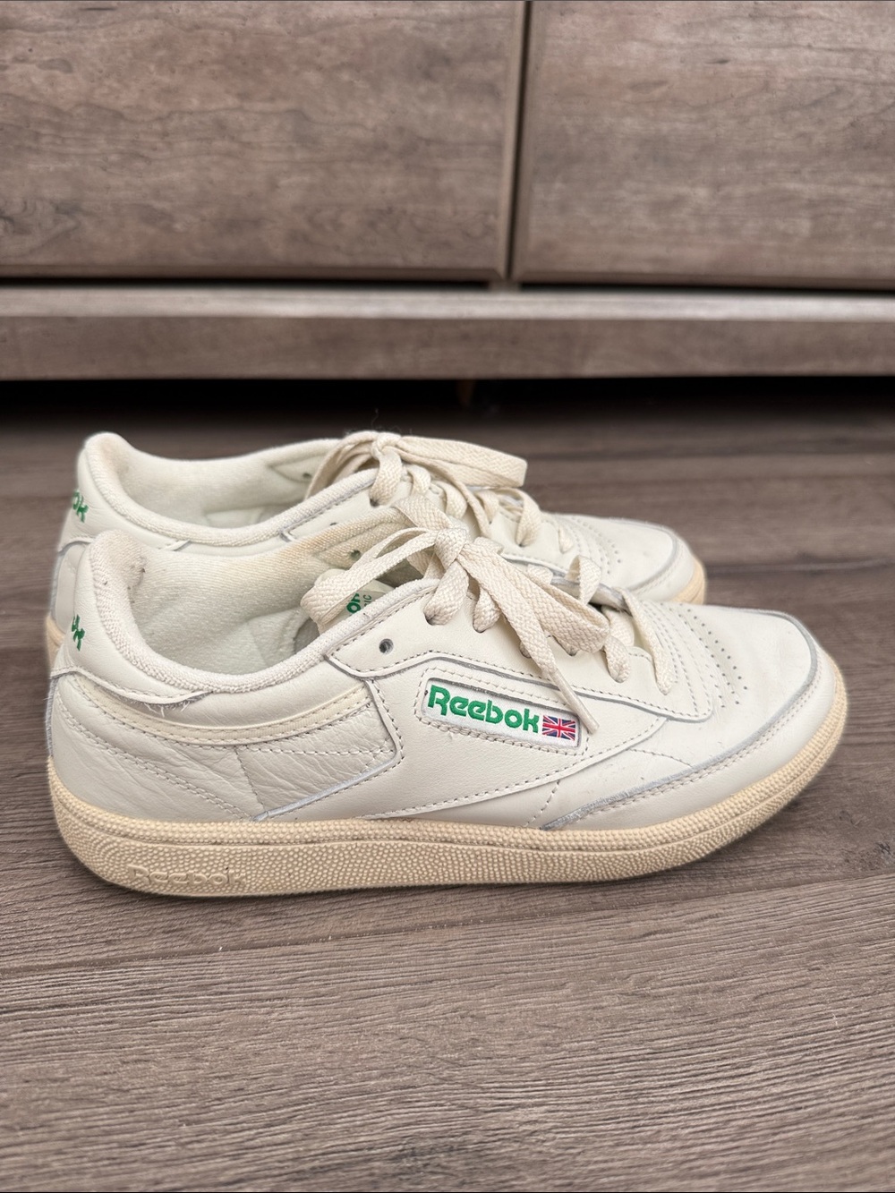 Reebok Cream Leather Sneakers with Green Logo